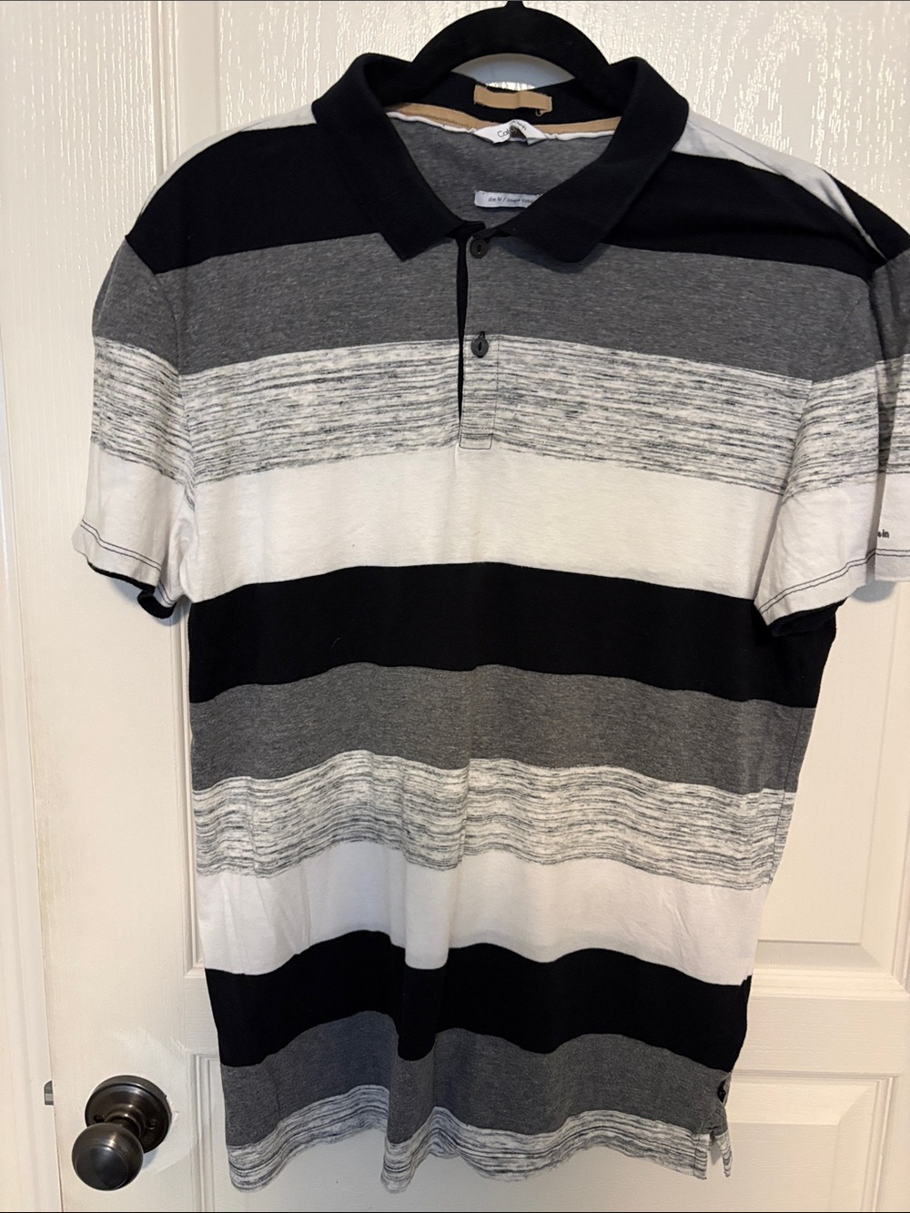 Calvin Klein Men's Polo - Black, Gray, and White Stripes